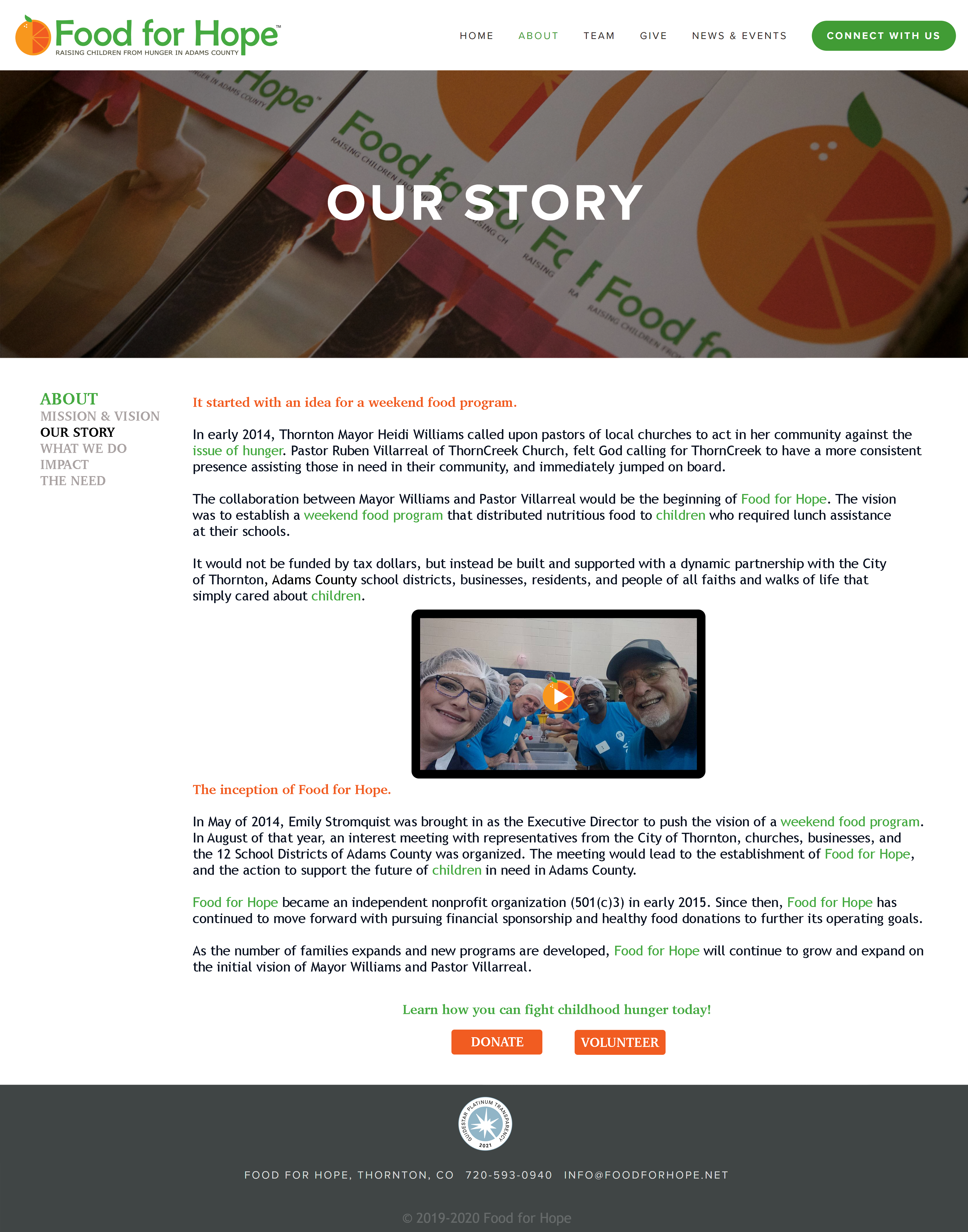 New Food for Hope Web Page with New Copy